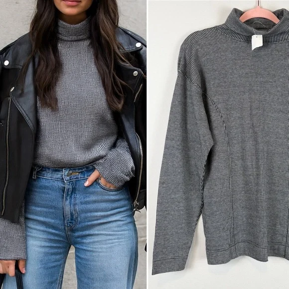 NWT Vintage Gap Houndstooth Turtleneck Long Sleeve Cotton Top Shirt Size Large - Picture 1 of 9